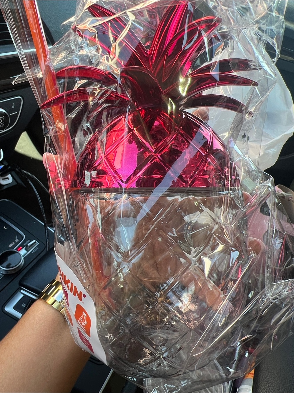 NEW! LIMITED EDITION Dunkin Donuts Pineapple Pink Metallic Cup and Straw - Picture 3 of 3